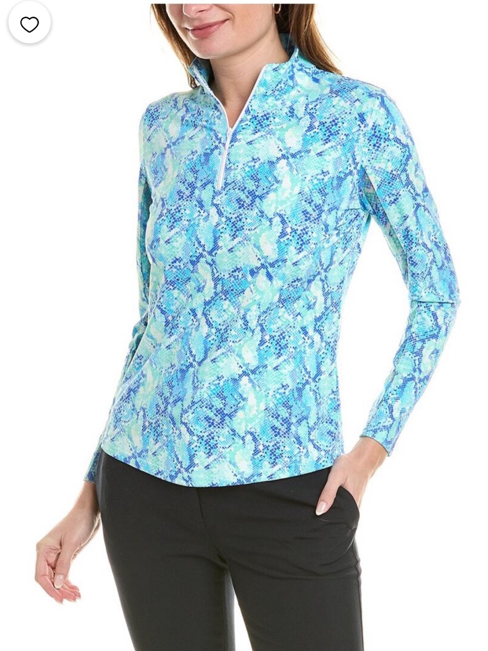 IBKUL Women's Mock Neck Zipper Long Sleeve Top in Cora Jade Blue Size Small